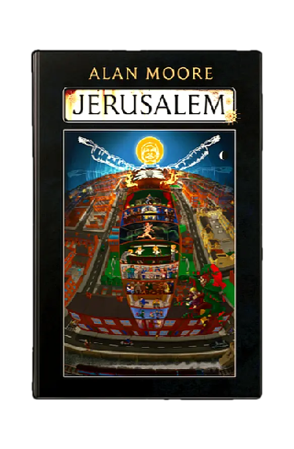  LIBRO "JERUSALEM" DE ALAN MOORE. FORMATO TAPA DURA. PORTADA EN VARIOS COLORES, QUE REPRESENTA LA CIUDAD  Northampton QUE ES DONDE ESTÁ AMBIENTADA LA NOVELA.