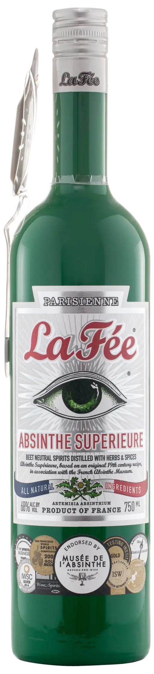  Absenta Superior La Fée Parisienne 700 ml. botella verde. ojo en la etiqueta. sin fondo.