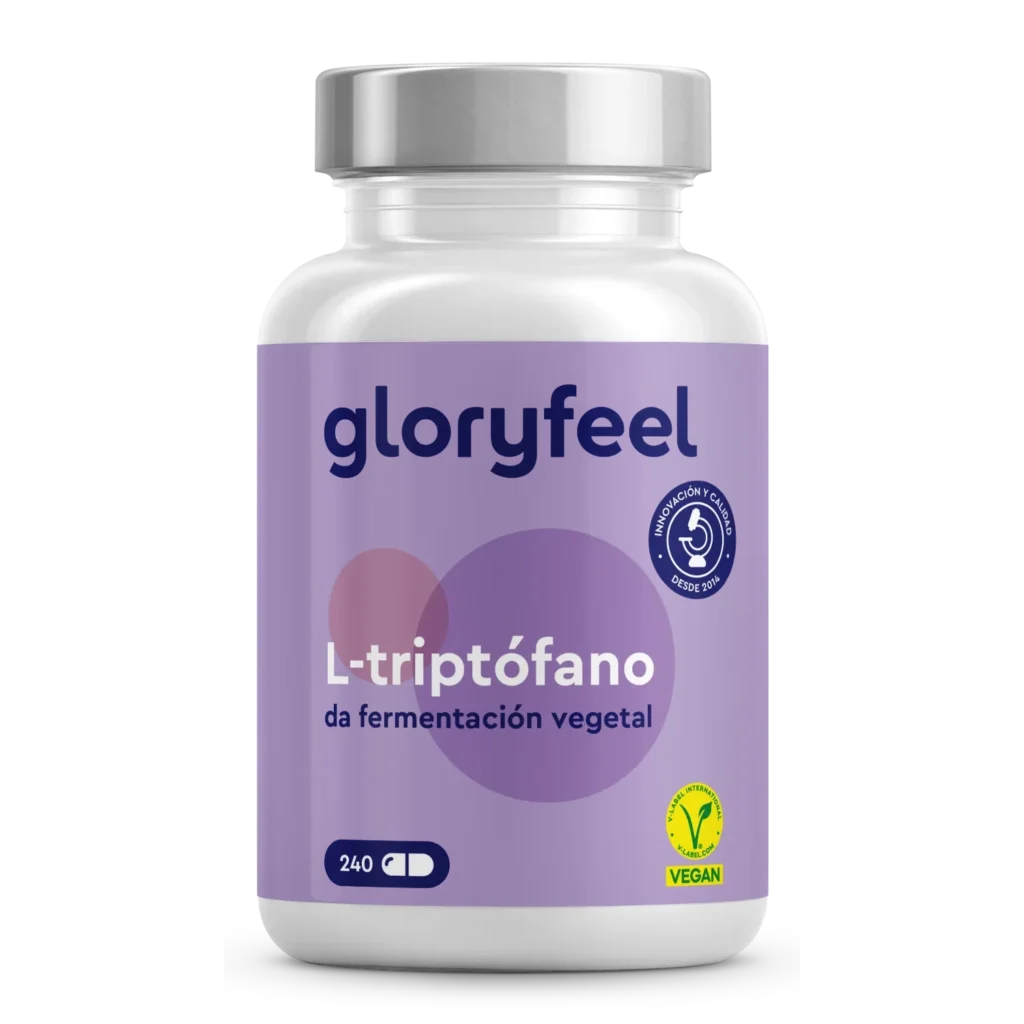 La tormenta que no cesa: La logística de vivir bajo la nieve mental BOTE DE Gloryfeel. L Triptofano 500 miligramos Puro de Alta Dosis - 240 Cápsulas. Color blanco, tapa gris, etiqueta violeta.